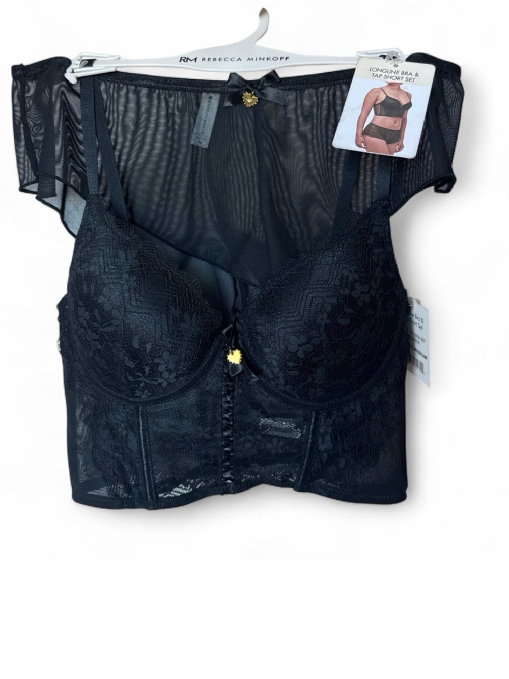 Rebecca Minkoff Black Lace Lingerie Set Bra & Shorts 34C/M NWT